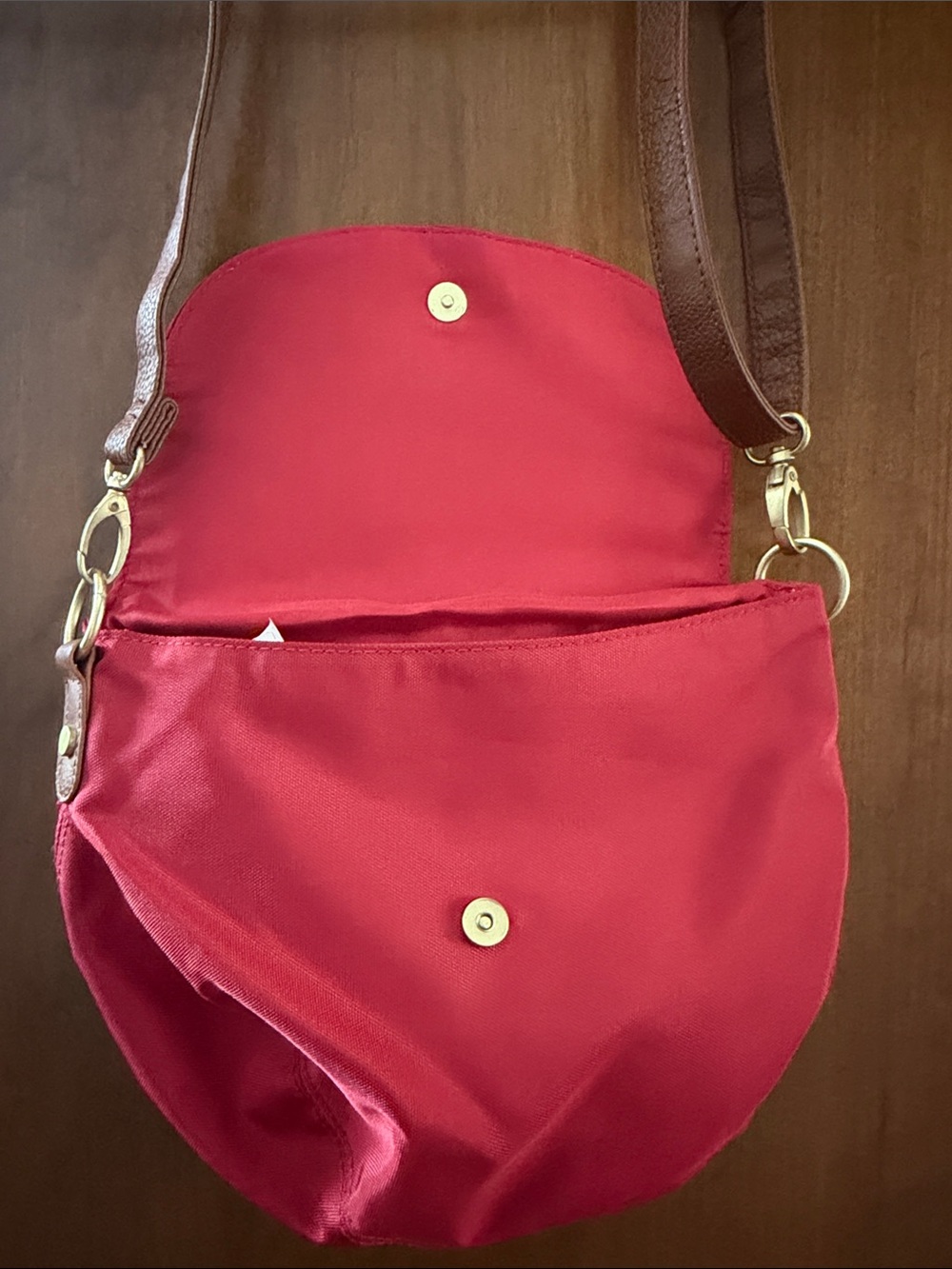 Old Navy Red Crossbody Bag with Brown Strap and Gold Hardware - Picture 3 of 7